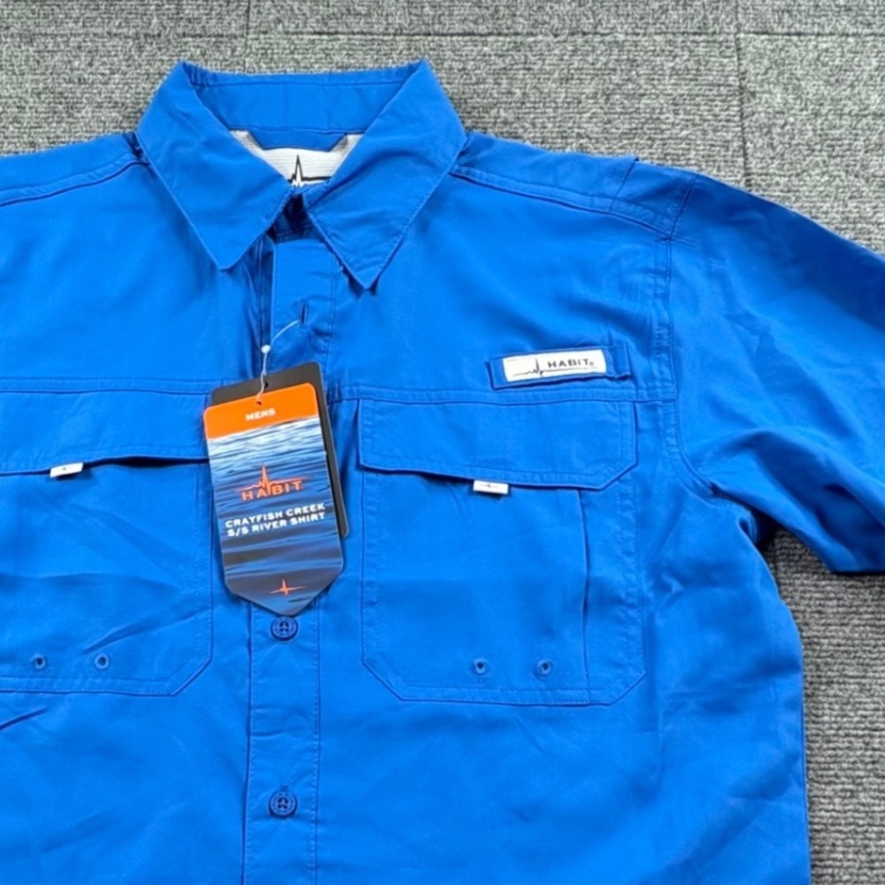Habit Mens Crayfish Creek SS River Shirt Lapis Blue UPF 40 Fishing Small NWT